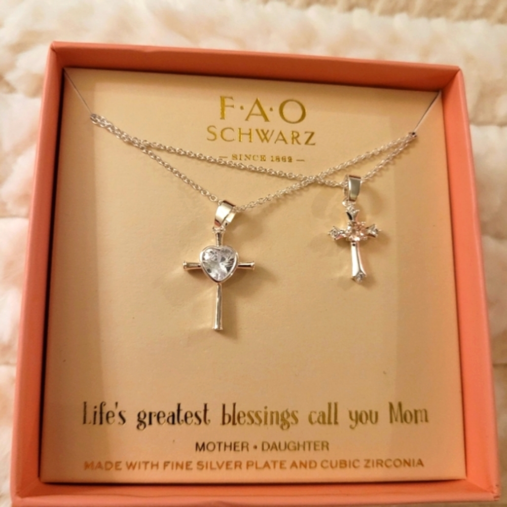 FAO Schwarz Silver Mother-Daughter Necklace Set